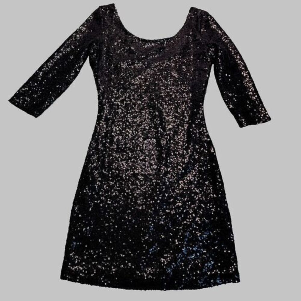 Banana U.S.A. Black Sequin Long Sleeve Bodycon Woman's Dress S V Back Side Zip‎